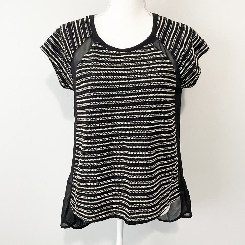 Sanctuary Clothing black gold sequined mesh blouse top NWT small sheer